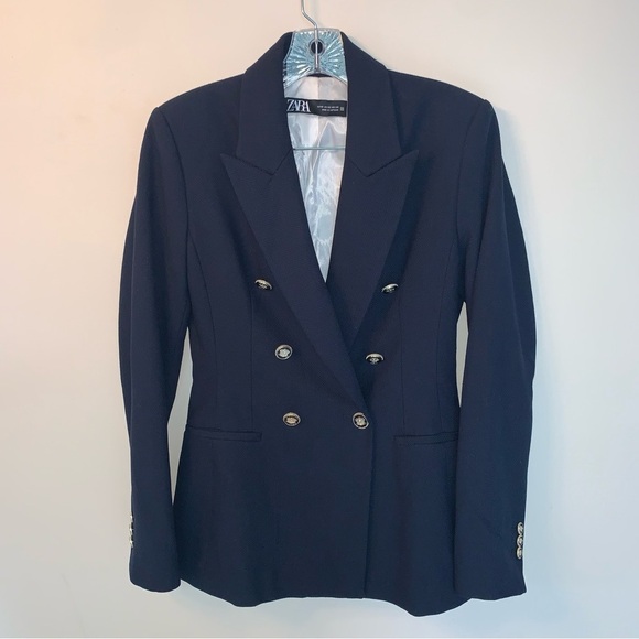 Zara Tailored Blazer with Buttons Navy Blue XS - Picture 9 of 16